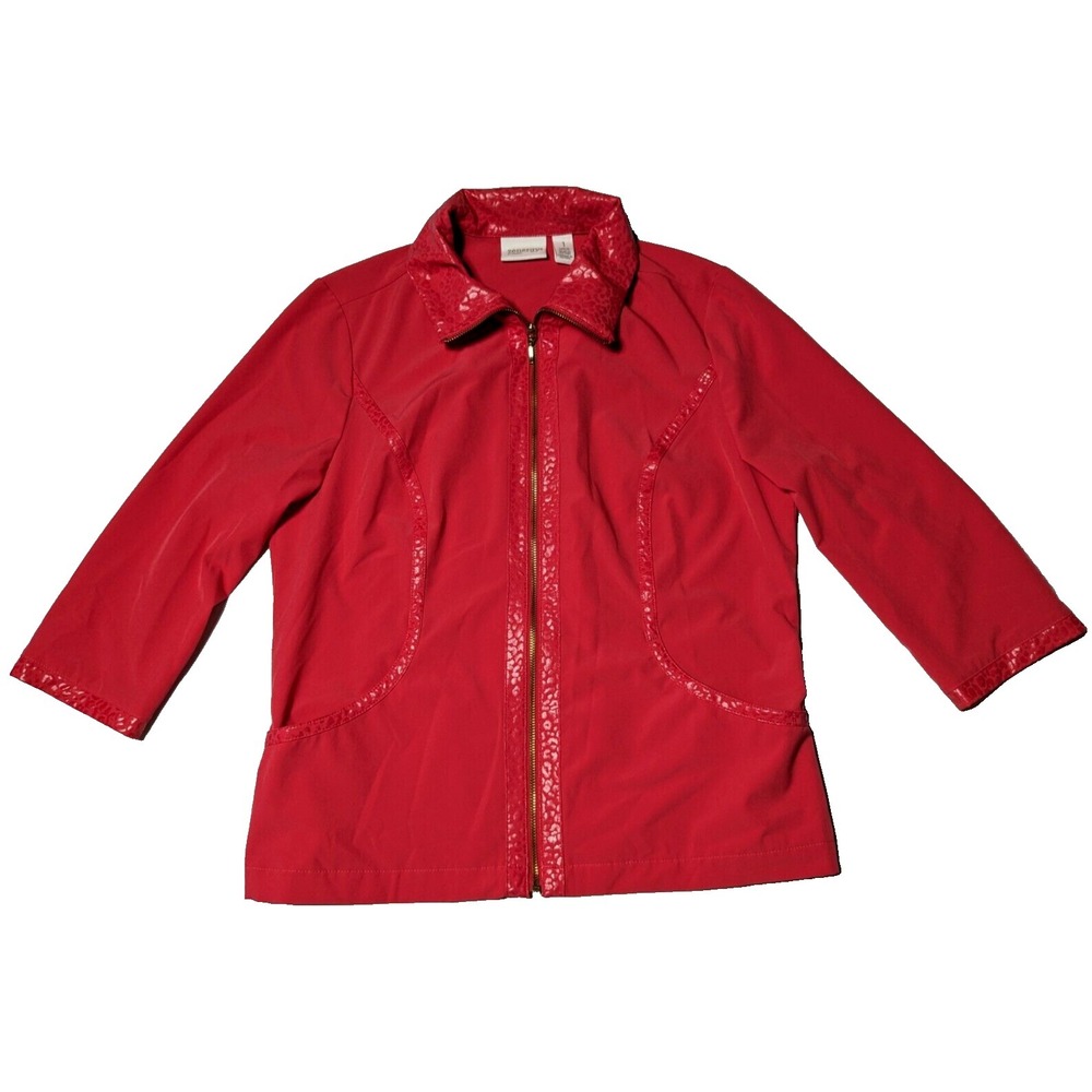 ZENERGY BY CHICO'S Women 1 (8-10 Medium) Coral Red 3/4 Sleeve Lightweight Jacket